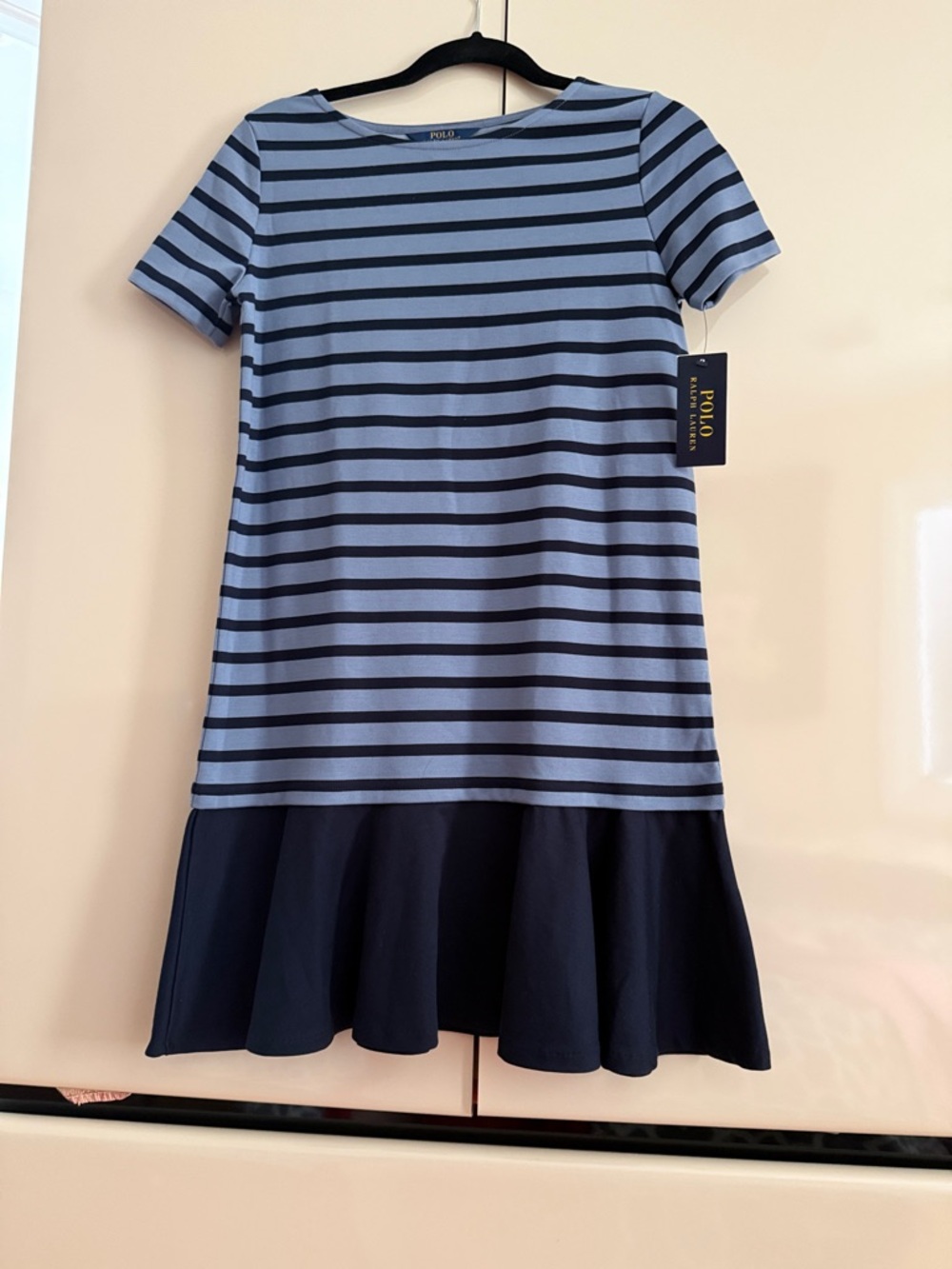 Polo by Ralph Lauren Light Blue and Navy Striped Drop-Skirt Dress